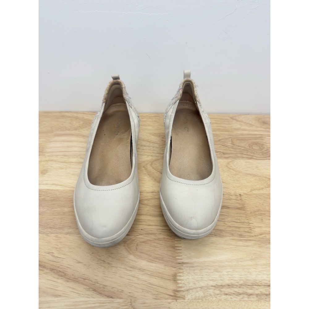 Vionic Jacey Leather w/ Tweed wedge slides comfort shoes cream Size Sz 9 - Picture 3 of 7